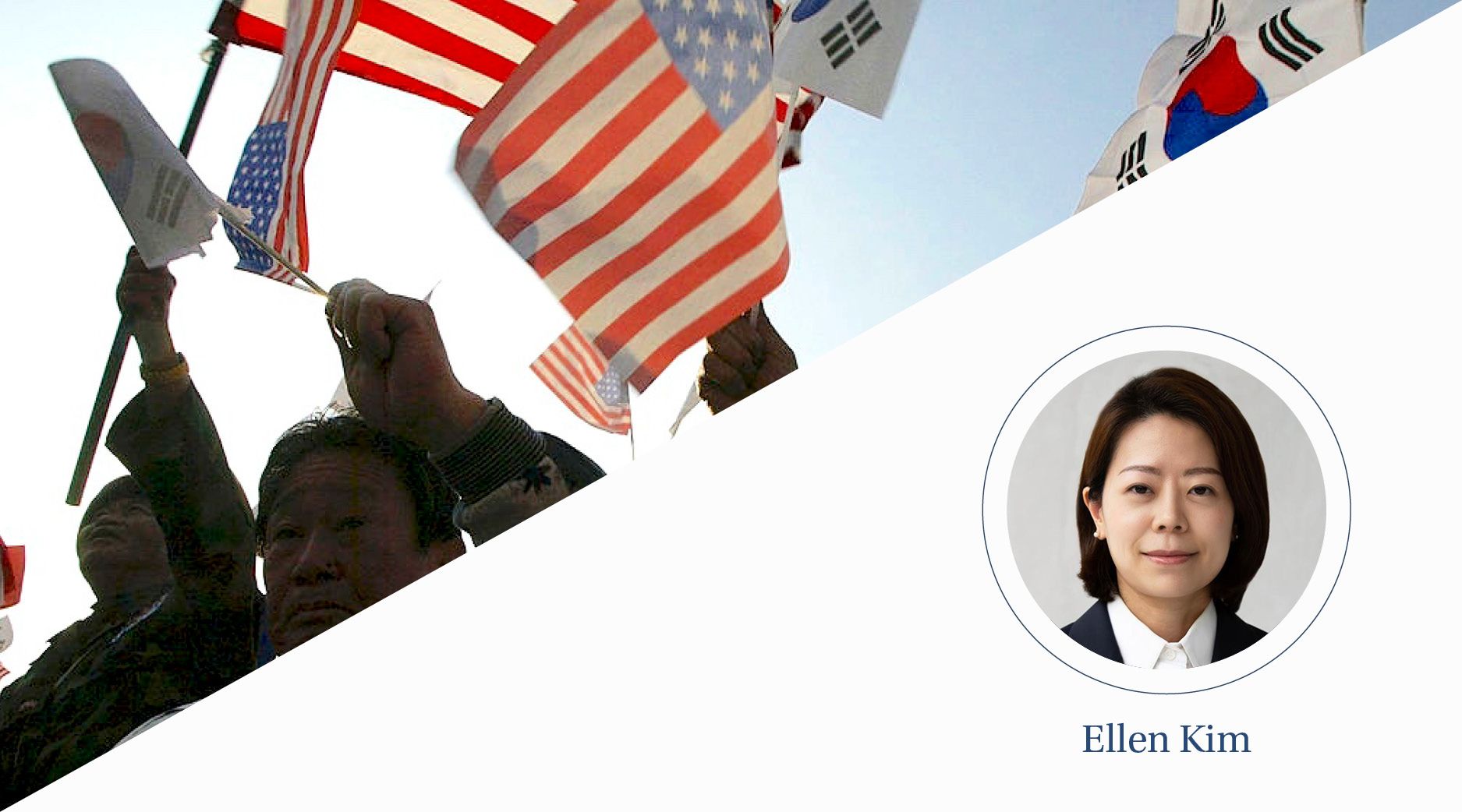 Elderly protestors wave Korean and American flags.