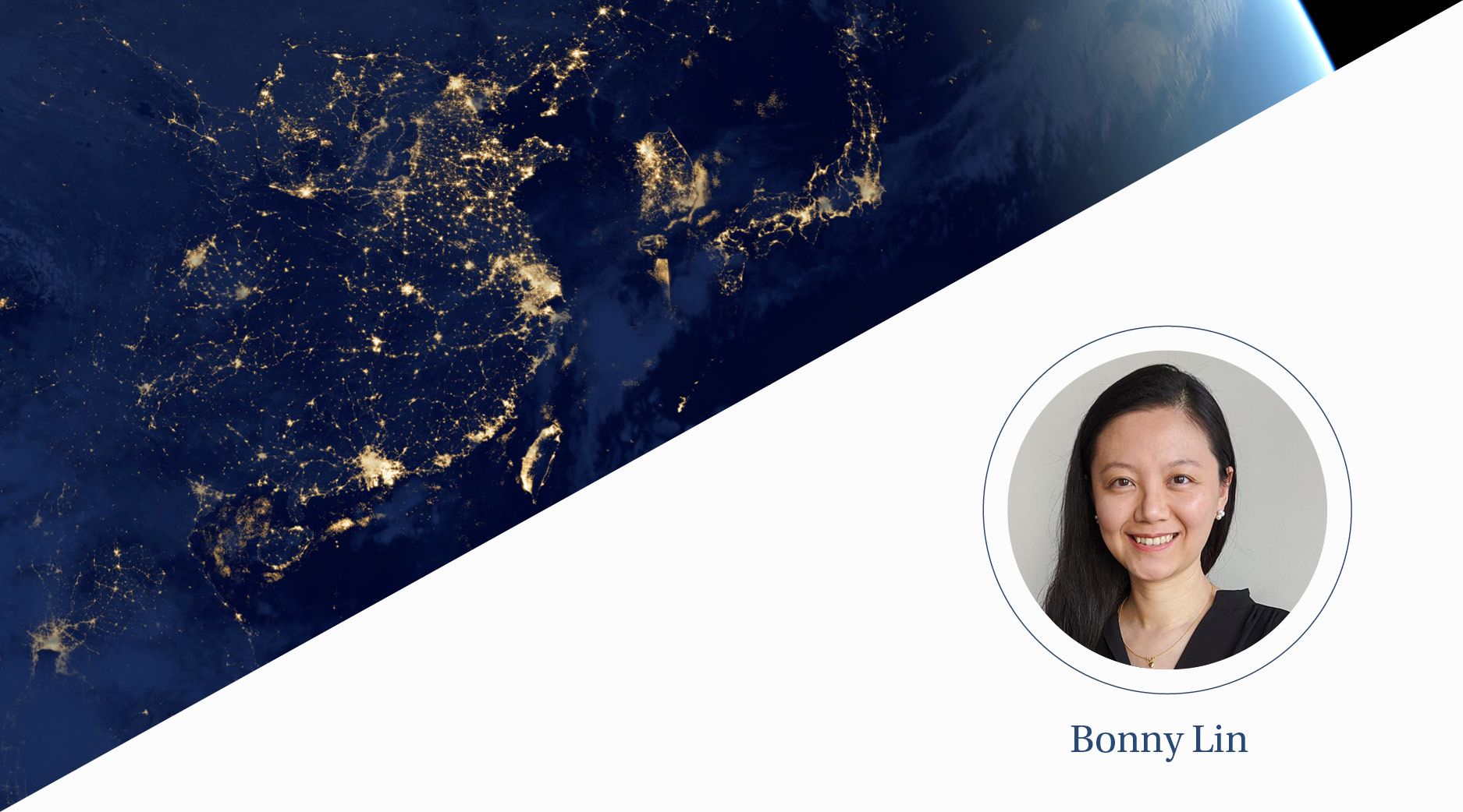 A satellite view of East Asia glowing at night.