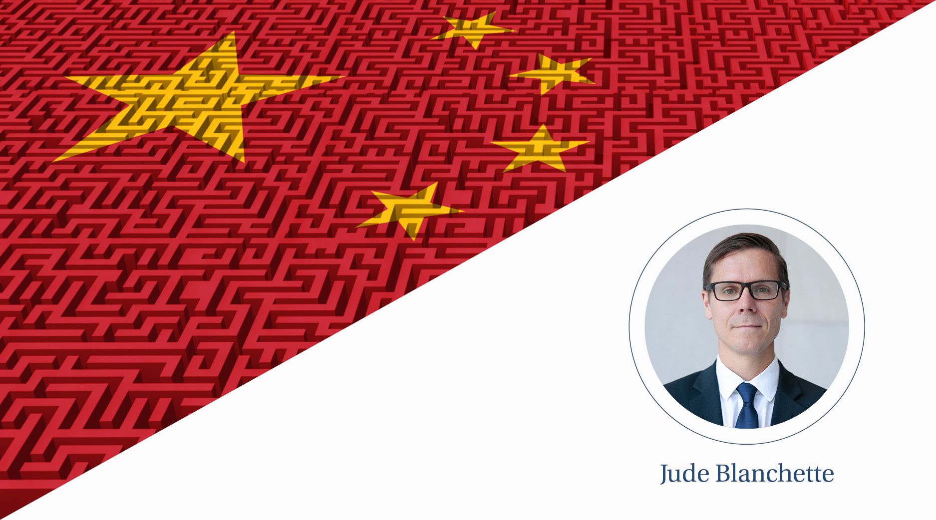 The Chinese flag stylistically rendered as an unsolvable maze.