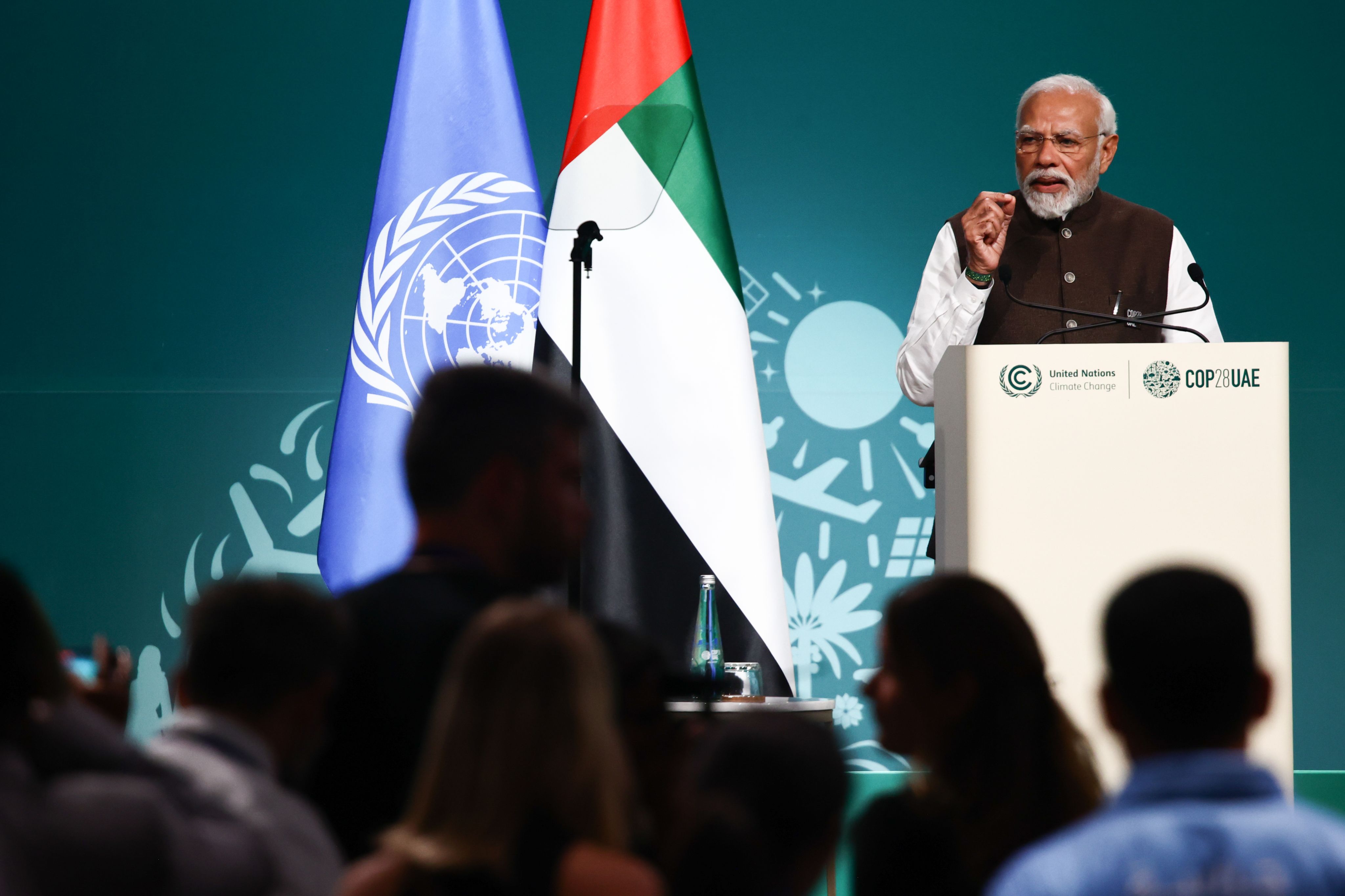 Prime Minister of India, Narendra Modi, speaks during the United Nations Climate Change Conference, COP28. | Jakub Porzycki/NurPhoto via Getty Images