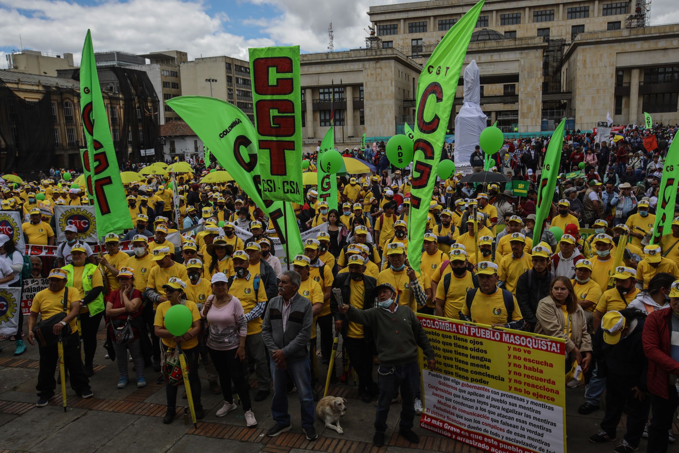 Unions gather to mark the May Day, International Workers' Day in Bogota, Colombia on May 01, 2022.
