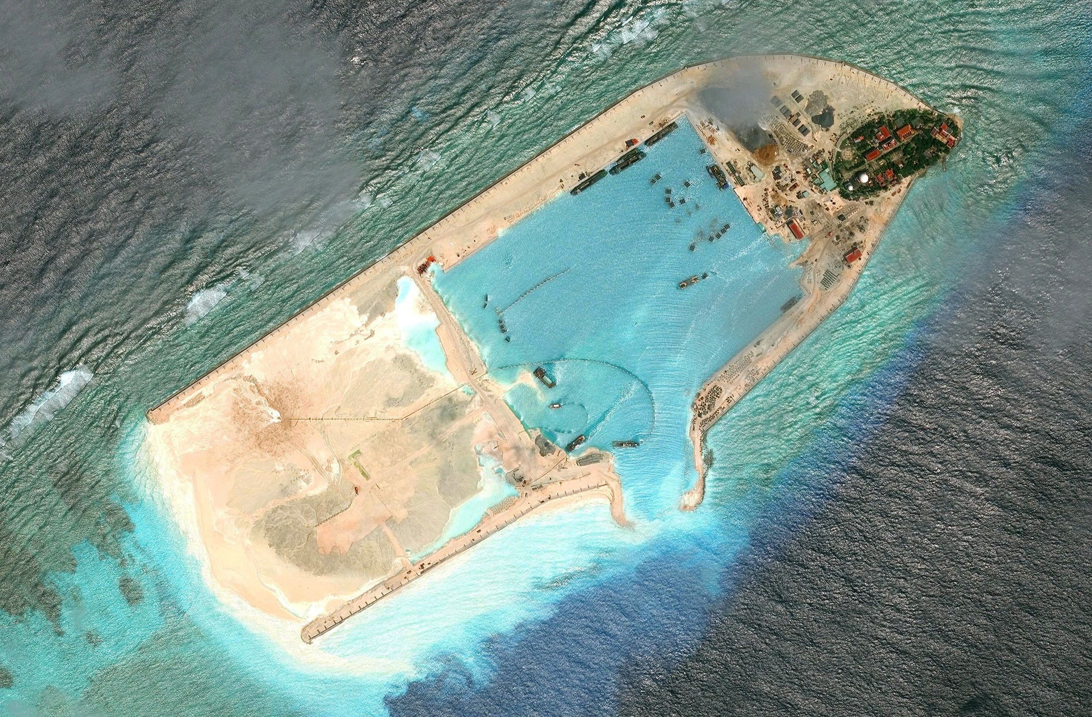 Satellite imagery of Vietnam's cutter suction dredging at Pearson Reef on September 16, 2023.