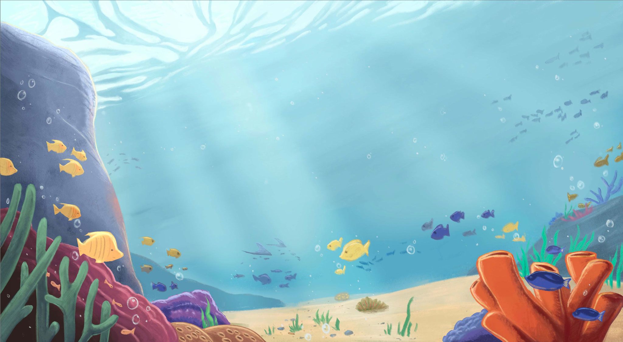 Seafloor populated by coral and fish