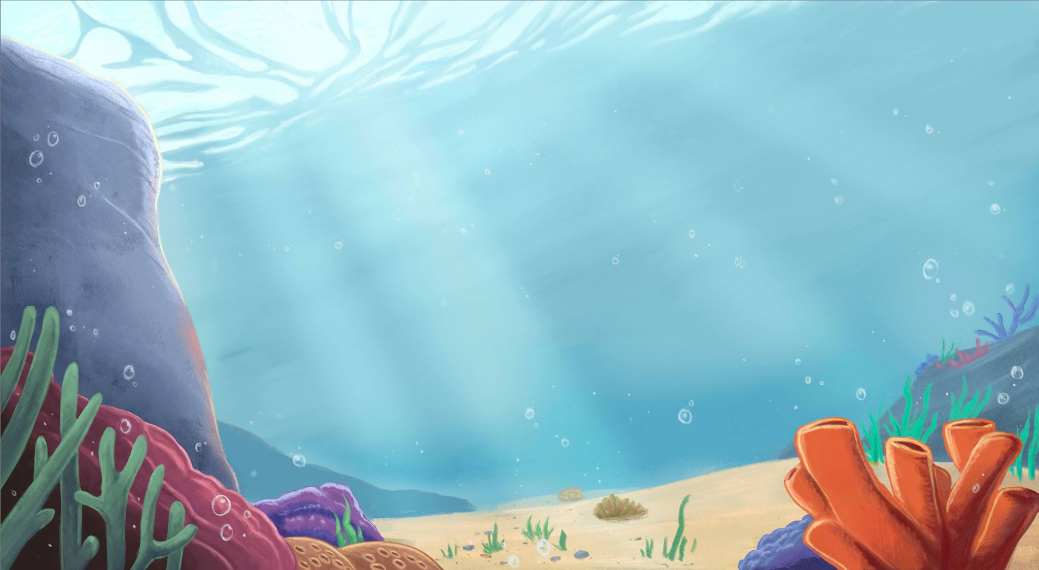 Seafloor populated by coral