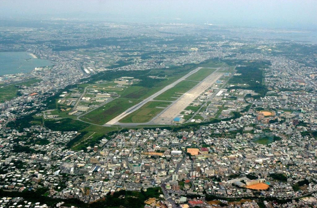 An aerial view of the Futenma U.S. Marine Base in Okinawa prefecture, Japan in 2006. | Hiroaki Maeshiro/Bloomberg via Getty Images