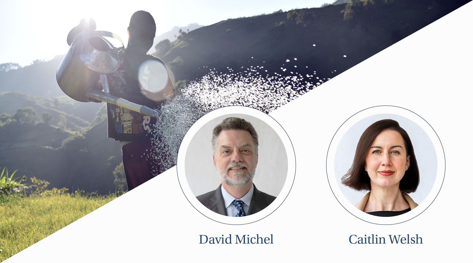 A man pours water out of a watering can with the sunlight behind him.