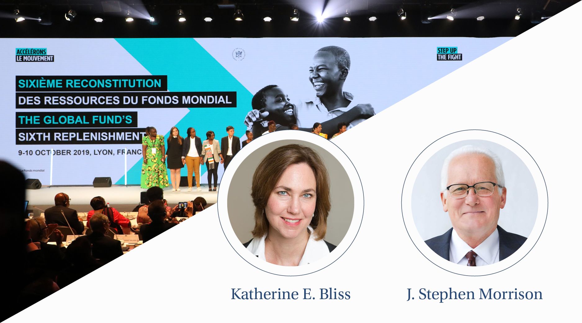 People are onstage at a conference.