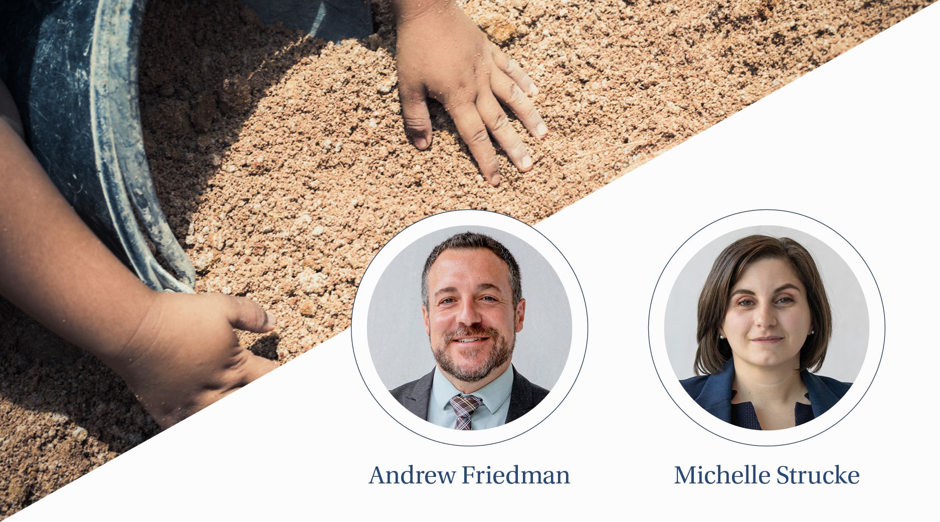 A child's hands scoops dirt into a pot.