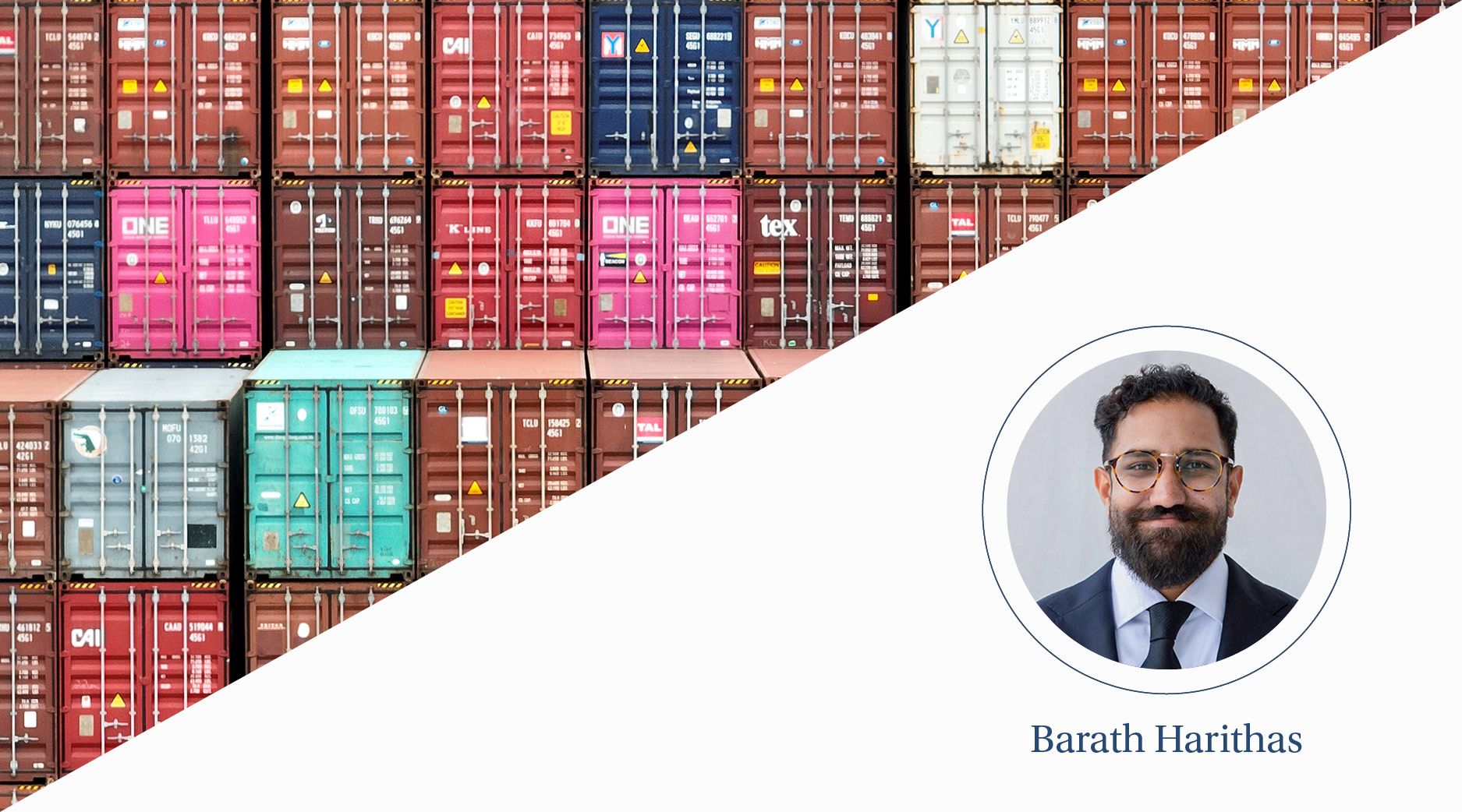 Colorful shipping containers look like bricks lined in rows filling the view.