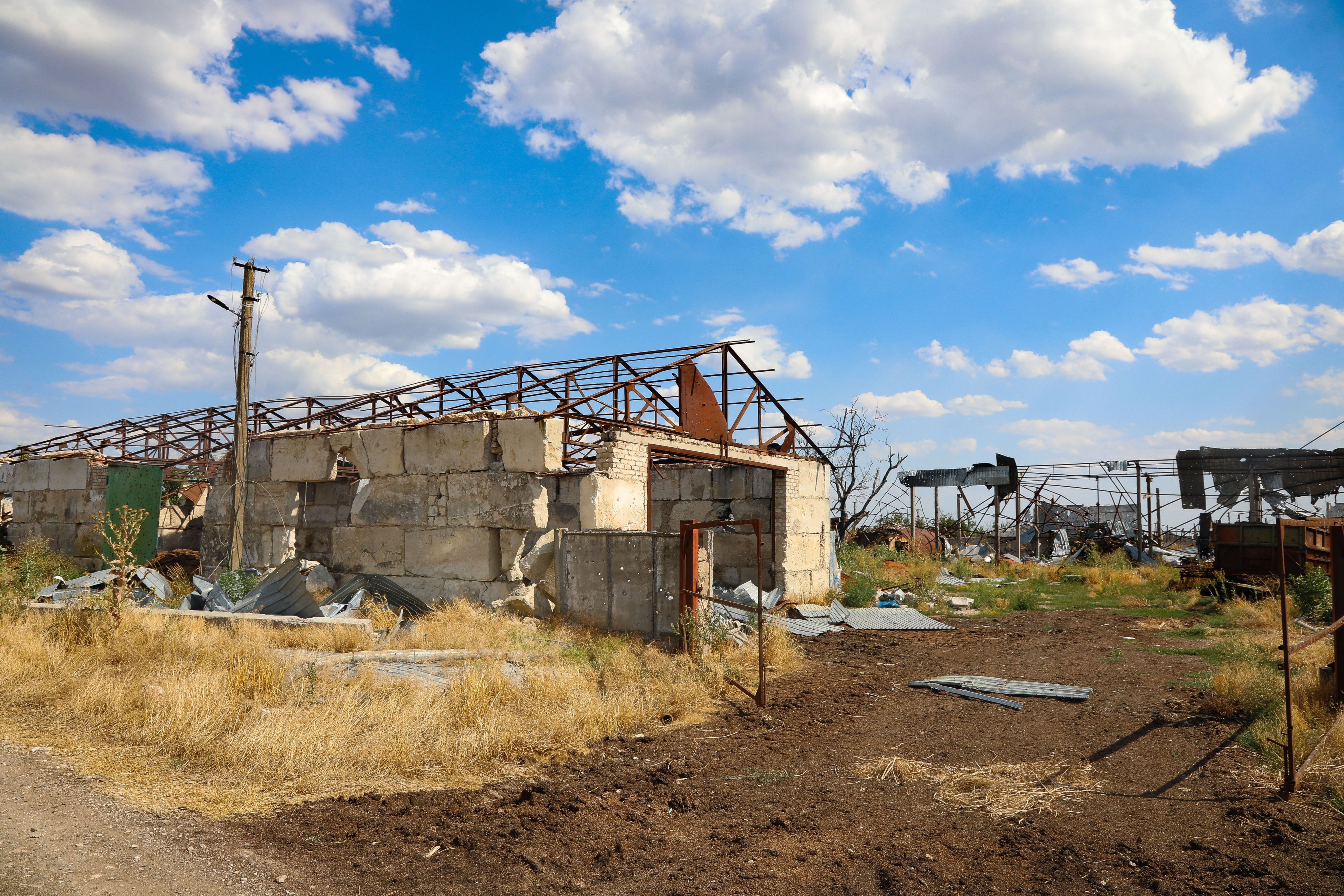 A ruined building on farm in Blahodatne village, Mykolaiv Region, southern Ukraine, which Russian occupiers destroyed.