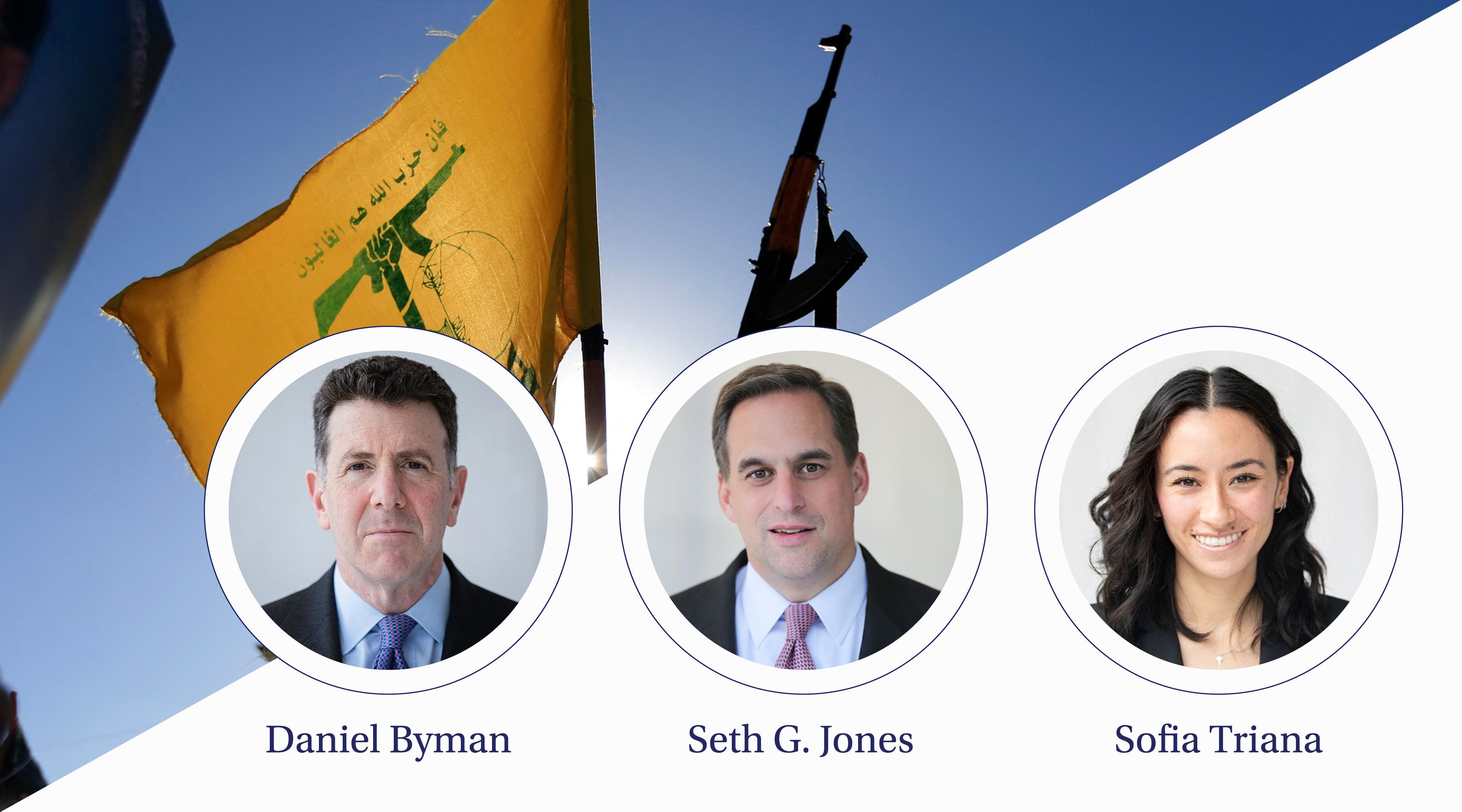 A man waves a rifle next to a yellow and green flag.